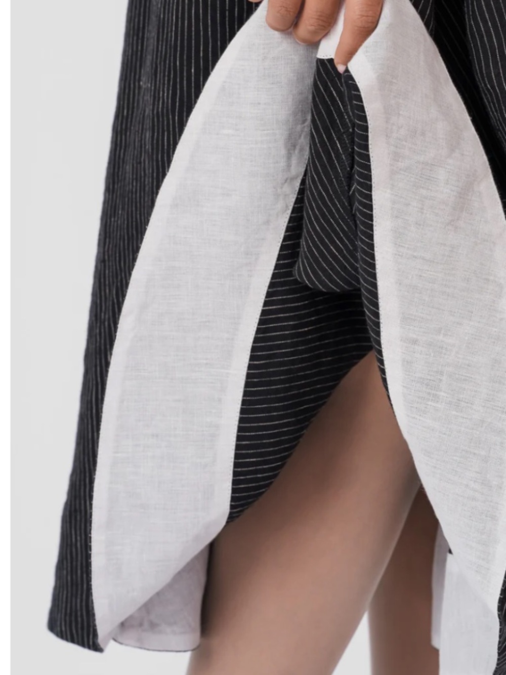 SON DE FLOR PINSTRIPE 100% LINEN MIDI CIRCLE SKIRT - XL - Picture 3 of 6